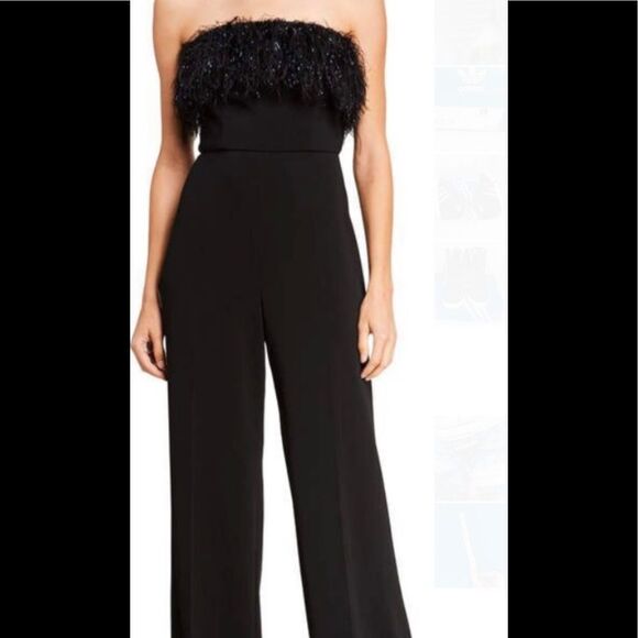 NEW JAYGODFEY Elaina black strapless feathers jumpsuit 4